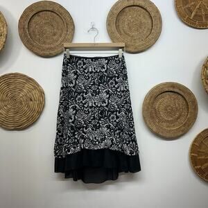 Vintage Y2K 2000s Wrapper Black White Lettuce Edge Lace Layered Skirt Medium